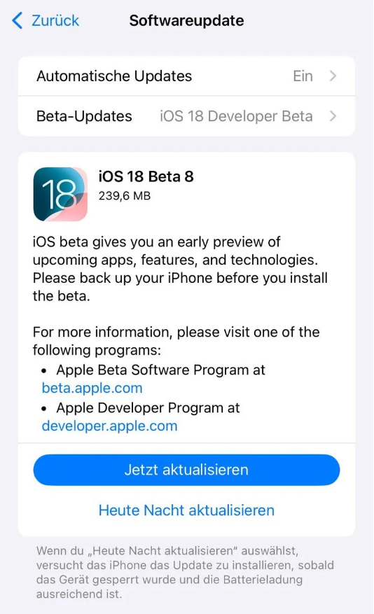 红河苹果手机维修分享苹果 iOS / iPadOS 18 开发者预览版 Beta 8 发布 